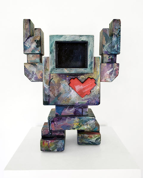 Custom Commissioned 1ft Concrete Lovebot Sculpture