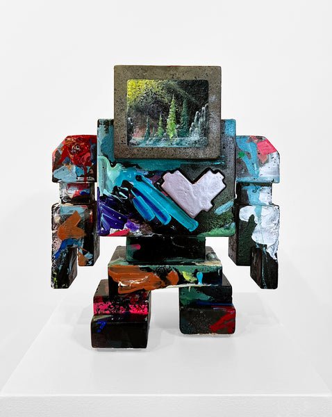 Custom Commissioned 1ft Concrete Lovebot Sculpture