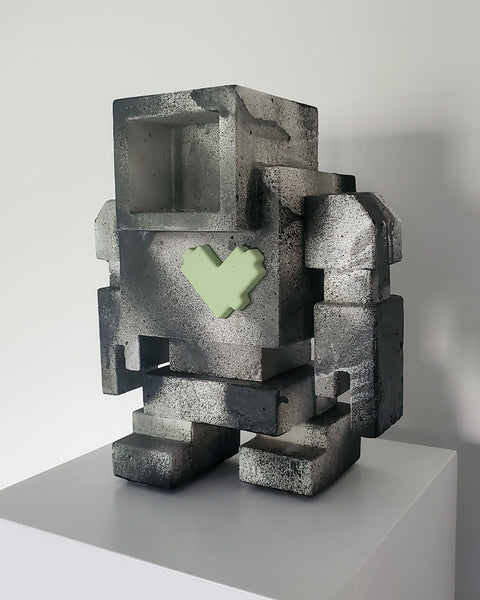 Custom Commissioned 1ft Concrete Lovebot Sculpture
