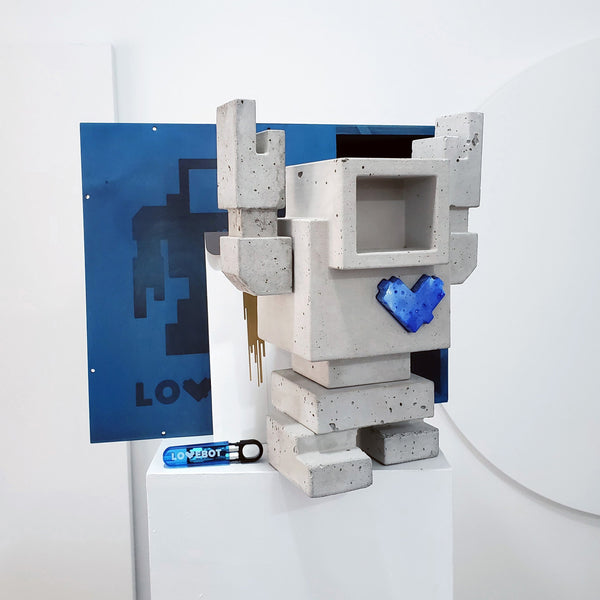 Custom Commissioned 1ft Concrete Lovebot Sculpture
