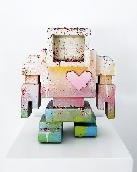 Custom Commissioned 1ft Concrete Lovebot Sculpture