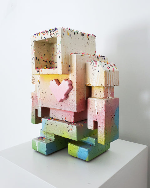 Custom Commissioned 1ft Concrete Lovebot Sculpture