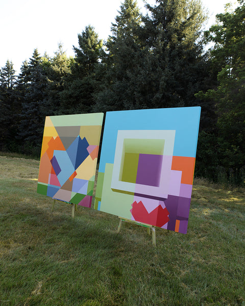 2018 - 60in Original Painting "Chartreuse Square" -  Love Metrix Solo Exhibition Painting by Matthew Del Degan