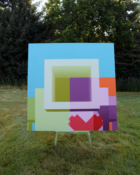 2018 - 60in Original Painting "Chartreuse Square" -  Love Metrix Solo Exhibition Painting by Matthew Del Degan