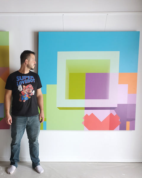 2018 - 60in Original Painting "Chartreuse Square" -  Love Metrix Solo Exhibition Painting by Matthew Del Degan