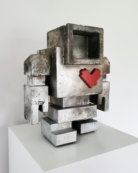 Custom Commissioned 1ft Concrete Lovebot Sculpture