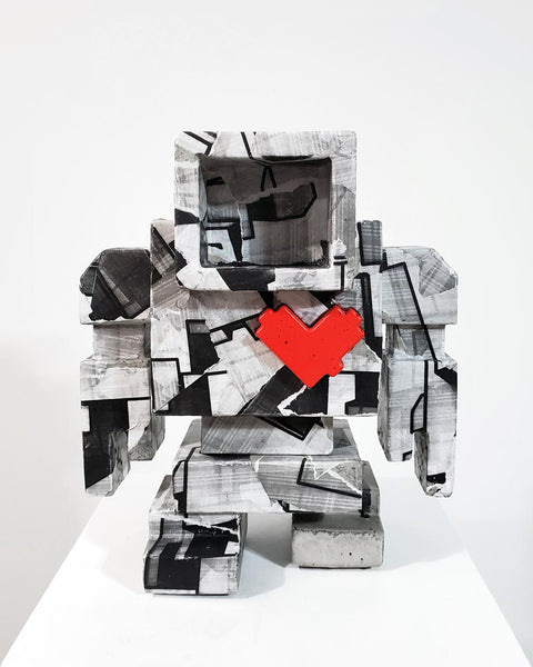 Custom Commissioned 1ft Concrete Lovebot Sculpture